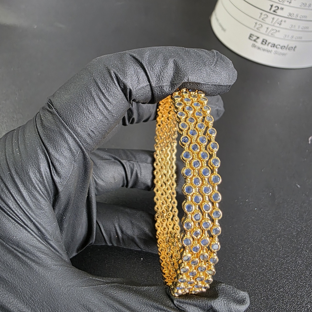 Gold Bangle Bracelet Set with Genuine Sapphire Stones